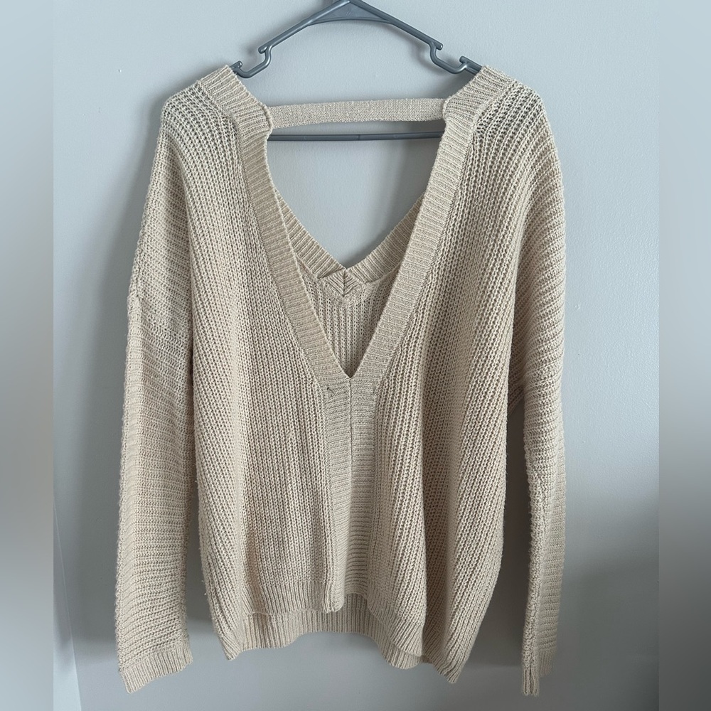 Forever 21 Cream V-Neck Sweater - Picture 2 of 3